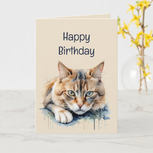 Plezier over de heuvel Verjaardag Grouchy Cat Anim Kaart (Gele Bloem)