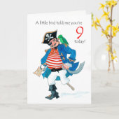 Plezier Piraat en Parrot 9e Verjaardag Kaart (Gele Bloem)