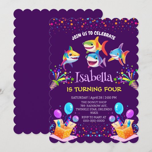 Plezier regenboog haai ballon verjaardagsfeestje j kaart (Voorkant / Achterkant)