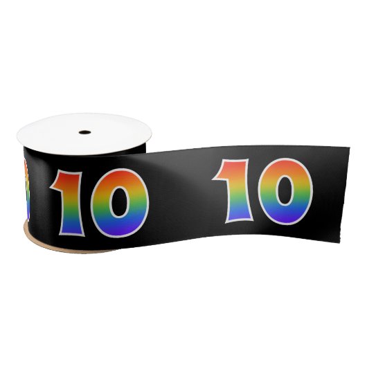 Plezier, regenboogpatroon "10" Evenementnummer (zw Satijnen Lint (Spoel)