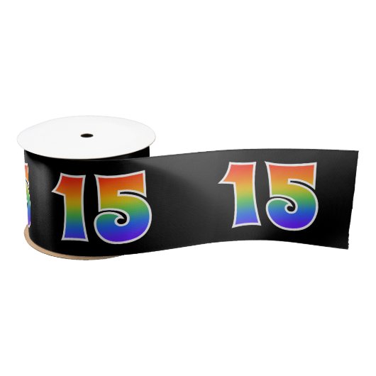 Plezier, regenboogpatroon "15" Evenementnummer (zw Satijnen Lint (Spoel)