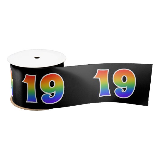 Plezier, regenboogpatroon "19" Evenementnummer (zw Satijnen Lint (Spoel)