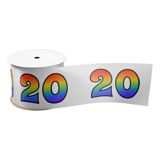 Plezier, regenboogpatroon "20" Evenementnummer (gr Satijnen Lint (Spoel)
