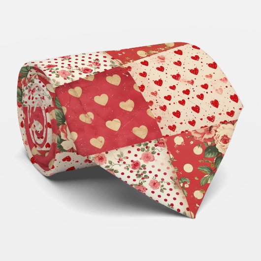 Plezier Romantisch Rood Hart & Gevlekt Stropdas (Opgerold)