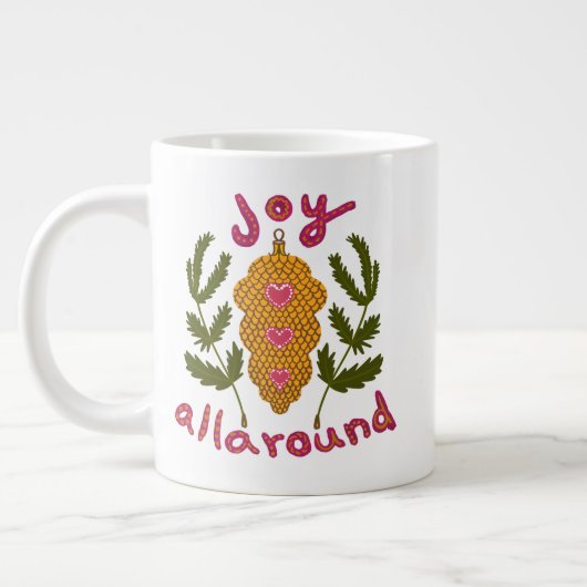 Plezier rondom kerstversiering grote koffiekop (Links)