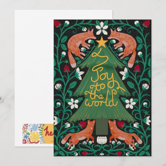 Plezier voor de Wereld Kerst Kaarten Fox Botanical (Voorkant / Achterkant)