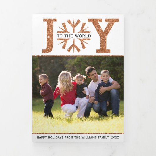 Plezier voor de wereld koper glitter Kerstmis Drieluik Wenskaart (Cover)