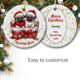 Plezier voor de Wereld Pug Puppies in Basket Keramisch Ornament
