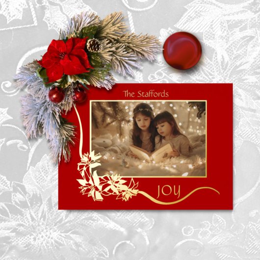 Plezier voor de wereld Rode Poinsettia Kerst Kaart