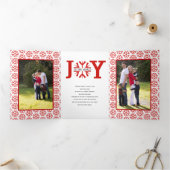 Plezier voor de wereld rode sneeuwvlok Kerstmis Drieluik Wenskaart (Binnen)