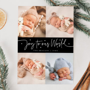 Plezier voor onze wereld Zwarte Multi Photo Geboor Aankondiging