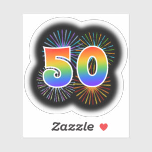 Plezier Vuurwerk + Regenboog Patroon "50" Evenemen Sticker
