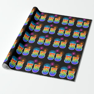 Plezier Vuurwerk + Regenboog Patroon "55" Evenemen Cadeaupapier