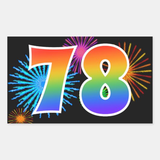 Plezier Vuurwerk + Regenboog Patroon "78" Evenemen Rechthoekige Sticker (Voorkant)