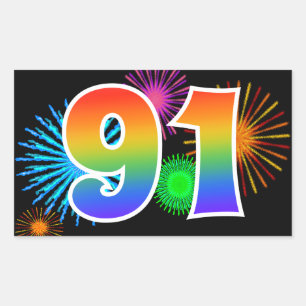 Plezier Vuurwerk + Regenboog Patroon "91" Evenemen Rechthoekige Sticker