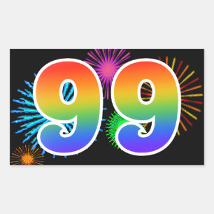 Plezier Vuurwerk + Regenboog Patroon "99" Evenemen Rechthoekige Sticker