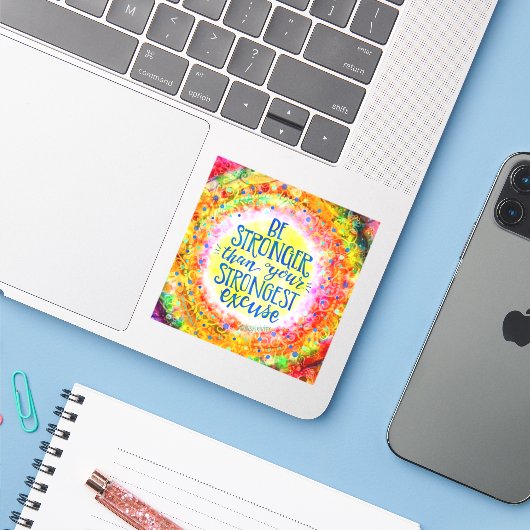 Plezier Wees Sterk Motivatie Inspirativity Trendy Sticker (Laptop met iPhone)