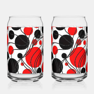 Plezier Zwart en Rood Art Deco Print Kan Glas Set