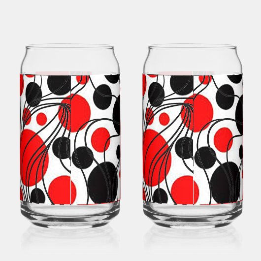 Plezier Zwart en Rood Art Deco Print Kan Glas Set (Links)