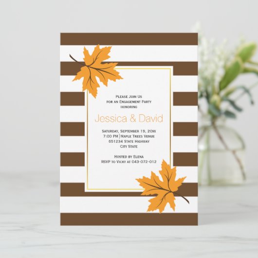 Plezierbladeren en strepen bruiloft kaart (Staand voorkant)