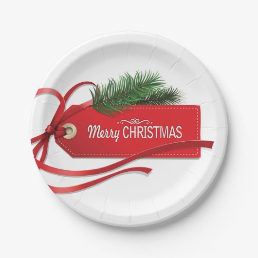 Plezierfeest met kerstcadeaus Label Papieren Bordje (Voorkant)