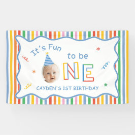 Plezierig om één retro kleurrijke jongen 1e verjaa spandoek
