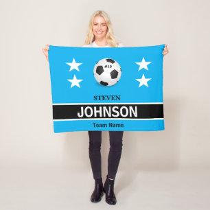 Plezierig! ⚽Persoonlijke blauwe voetbal fleece dek Deken