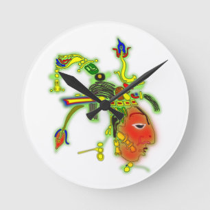 Plezierig Schilderij Masker Stamgezicht Ronde Klok