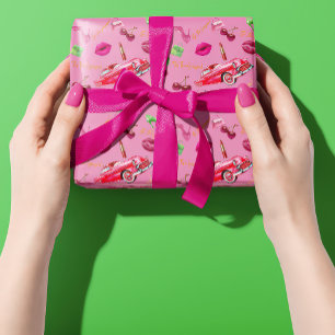 Plezierig 'Tis the Season' Glam Roze & Groene Kers Cadeaupapier