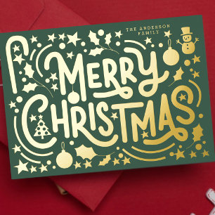 Plezierig vrolijk kerstfeest gelukkig lettertype f folie feestdagenkaart