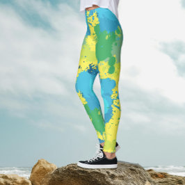 Plezierige Abstract Turquoise Gele Kleur Spatten V Leggings