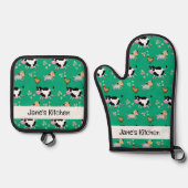 Plezierige boerderijdieren (naam) ovenwant & pannenlap set (Voorkant)