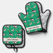 Plezierige boerderijdieren (naam) ovenwant & pannenlap set (Voorkant / Achterkant)