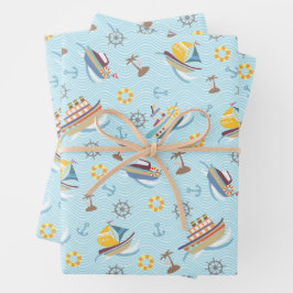 Plezierige boten blauwe inpakpapier vel
