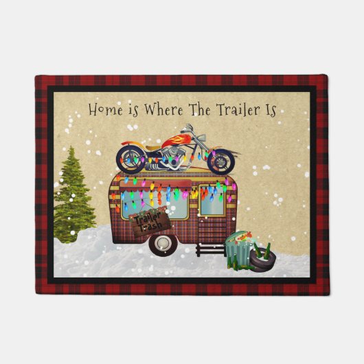 Plezierige Camper Aanhangwagen Afval Welkom Matje  Deurmat (Voorkant)