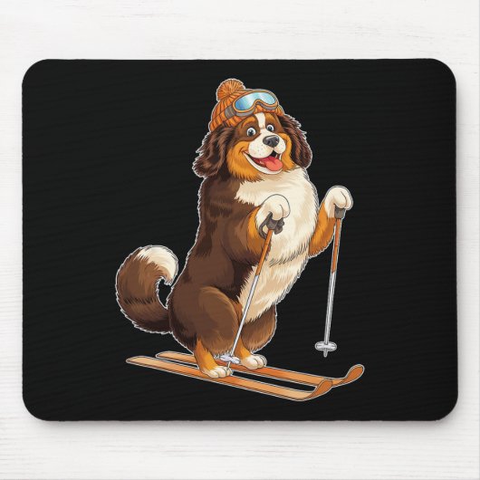Plezierige cartoon hond die geniet van skiën muismat (Voorkant)