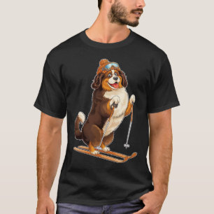 Plezierige Cartoon Hond Genietend van Skien T-shirt