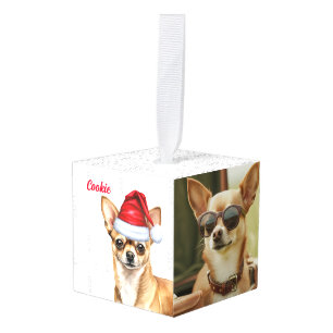 Plezierige Chihuahua Kerstman Hond Twee Foto Kerst Decoratie