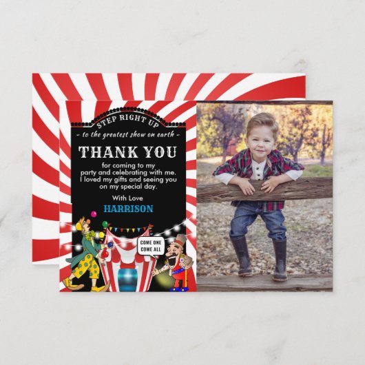 Plezierige Circus Carvinal Kids| Verjaardag Bedankkaart (Voorkant / Achterkant)