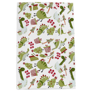 Plezierige dinosauriërs kerstmuts cadeaus patroon medium cadeauzakje