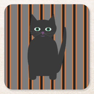 Plezierige en chique Halloween Zwarte Katten Kartonnen Onderzetters