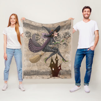 Plezierige Fantasievolle Heks op Bezem Fleece Deken