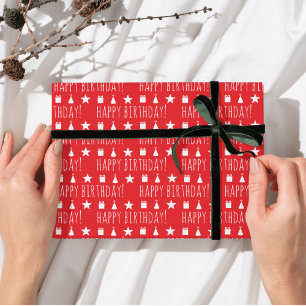 Plezierige & Feestelijke Rode Gelukkige Verjaardag Cadeaupapier