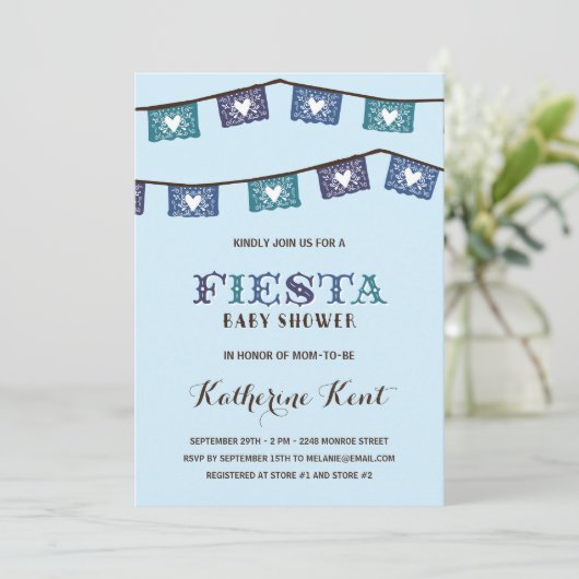 Plezierige Fiesta | Baby Shower voor Blauwe Jongen Kaart (Staand voorkant)