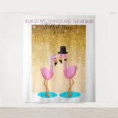 Plezierige flamingo huwelijksfoto achtergrond wandkleed (Voorkant)