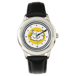 Plezierige Gelukkige Lachende Kat op een Horloge