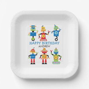 Plezierige Grappige Robots Verjaardag Papieren Bor Bordje