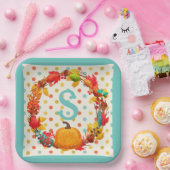 Plezierige herfst pompoen krans polka stippen turq papieren bordje (Feest)