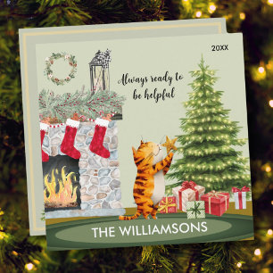 Plezierige Hulpvaardige Kat met Kerstboom Kaart