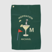 Plezierige Inspirerende 19e Hole Cocktail Monogram Golfhanddoek (Voorkant)